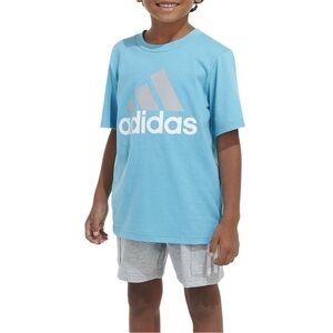 🆕️ Adidas French Terry Cargo Short Set, short and shirt LT Blue, Preloved blue